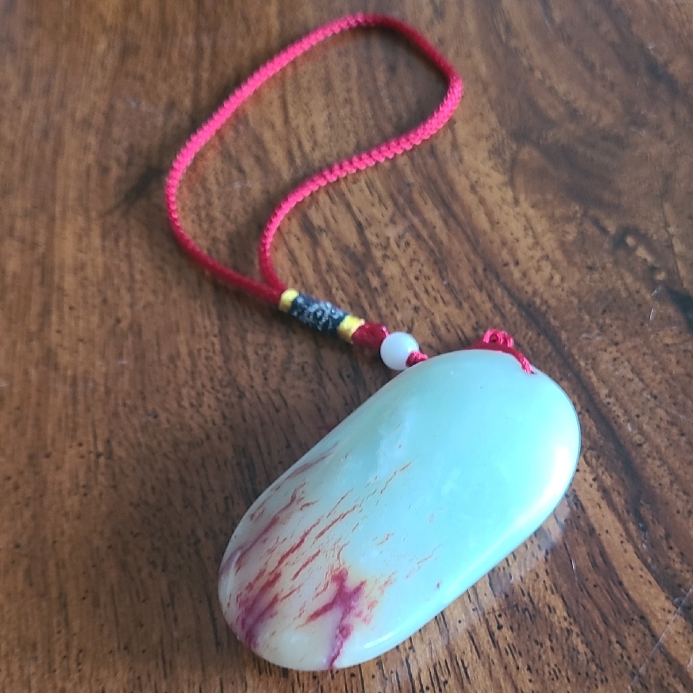Chinese Russet Agate Carved Pendant Celadon Vintage From Estate Sale